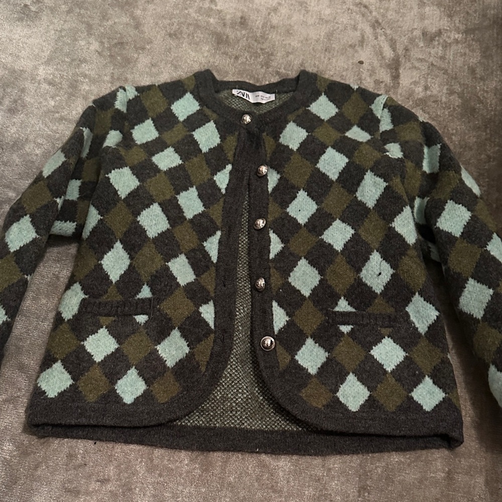 Zara Black and Green Checkered Jacket